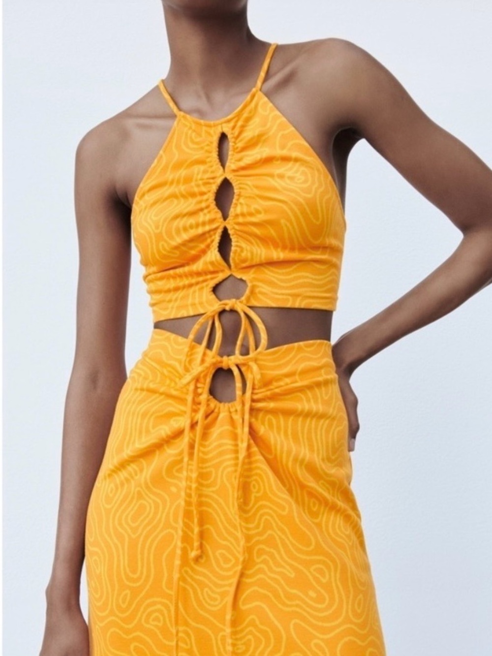 Zara Women’s High-Waist Tie Front Maxi Skirt & Crop Halter Top XS Festival Vacay - Picture 3 of 11